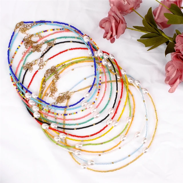 BohoSummer Bohemian Rainbow Pearl Polymer Clay Necklaces: A Surfer Choker Perfect for Beach Jewelry