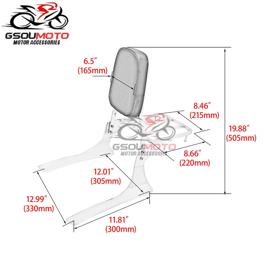 HTTMT- Sissy Bar Backrest Passenger Seat Pad For 2005-2012 Suzuki HTTMT- Sissy Bar Backrest Passenger Seat Pad For 2005-2012 Suzuki
