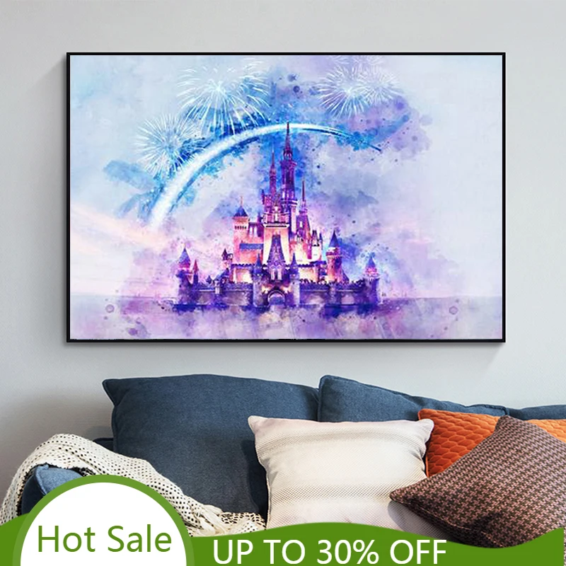 Disney, Спящая красавица, волшебный замок, акварель, принцесса, замок, фотография, Настенная картина, Декор для дома