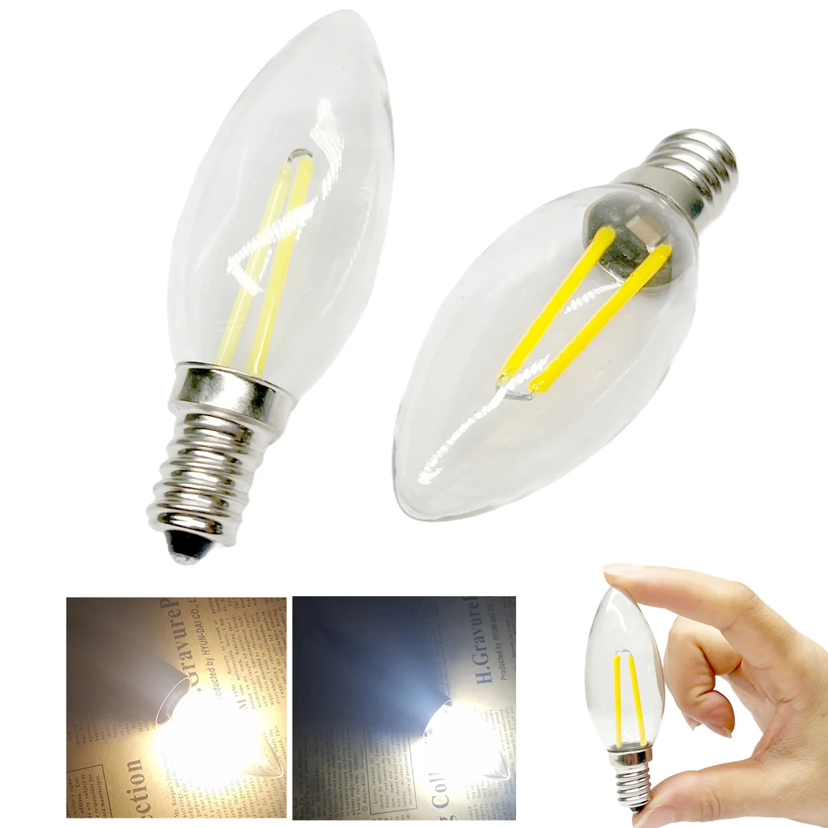 C25 E14 E12 LED Candelabra Candle COB Filament Light Bulbs 2W Glass Shell Cold Warm White AC 110V 220V Lamps For Chandelier