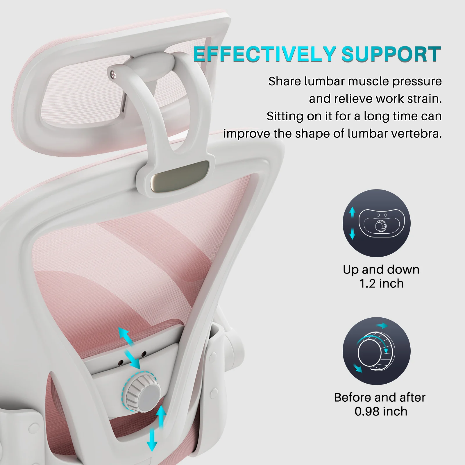 Ergonomic Mesh Office Chair, High Back Computer Desk Chair with Adjustable Lumbar Support, Pink Task Chair with Headrest 2