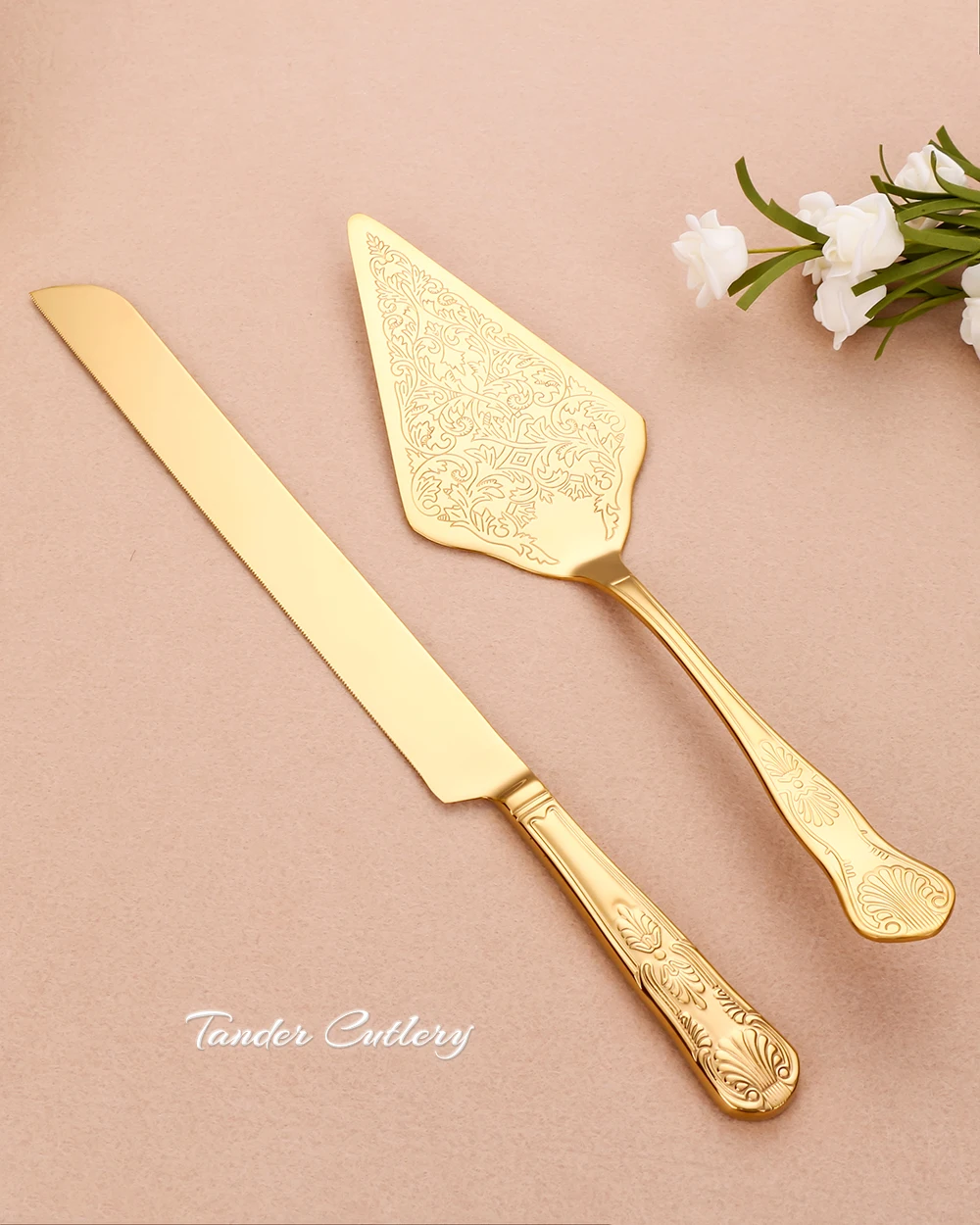 Gold Cutlery Stainless Steel Cake Knife Long Handle Shovel Luxury Royal