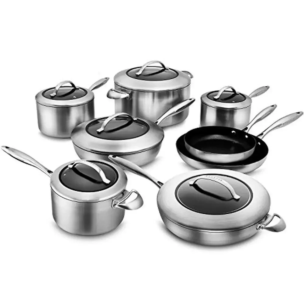 14-Piece Stainless Steel Cookware Set Stratanium Nonstick Coating Induction Ready Healthy Cooking with Long-Lasting
