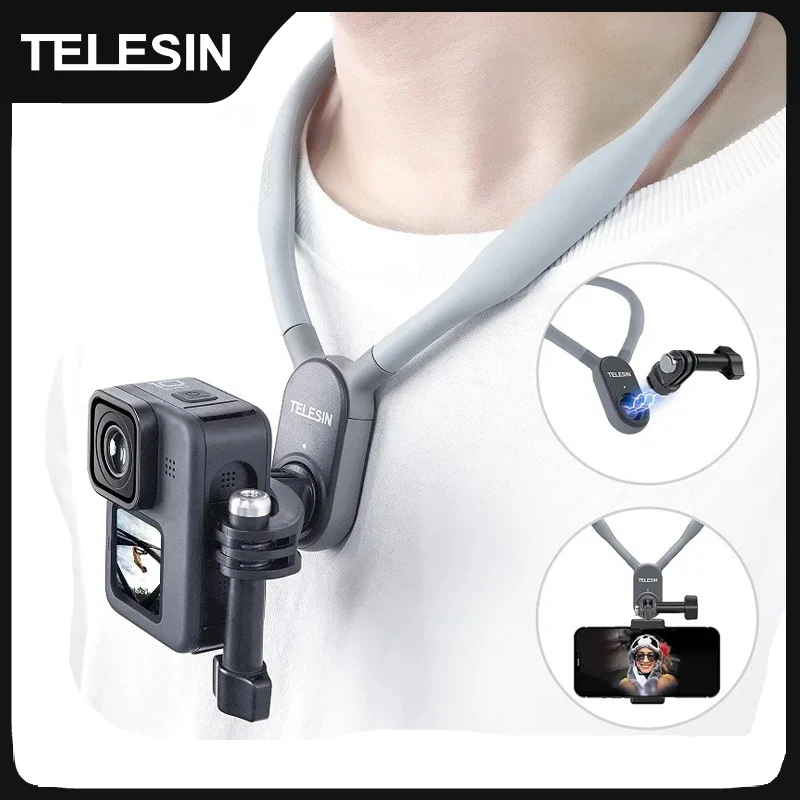TELESIN 실리콘 넥 홀드 마운트, GoPro Hero 12 11 10 9 8 7 6 Insta360 DJI Osmo 액션 스마트폰 마그네틱 액션 액세서리 