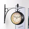 1 PCS Dual Face Paddington Wall Clock Black Outdoor Garden Decor Wall Clock Dia European Style Outside Bracket Retro Decoration 1