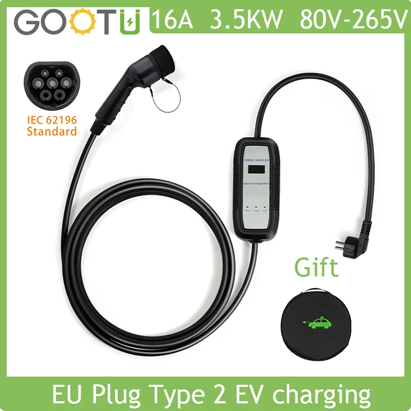 

3.5KW 16A EV Portable Charger Type2 Cable IEC 62196 EVSE Charging Box Electric Car Charger EU CEE Plug For Electric Vehicle