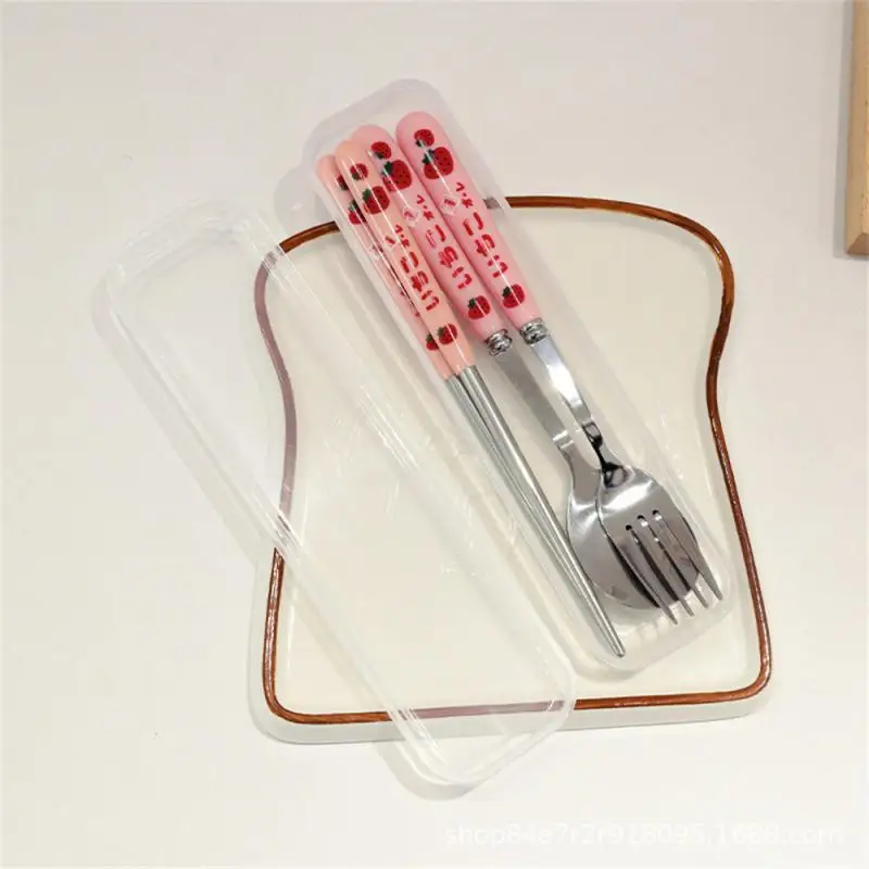 Portable Cutlery Set Dinnerware Strawberry Stainless Steel Knife Fork Spoon Travel Flatware With Box 3/2/1pcs,picnic cutlery set,western style cutlery set,picnic tableware,camping cutlery set,stainless steel cutlery set,cutlery set,wooden cutlery set,ceramic dinnerware set
