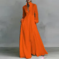 Robe longue trapèze française élégante, taille haute, poches solides, plissée, Maxi, manches longues, boutons, robe de soirée, printemps, automne 6