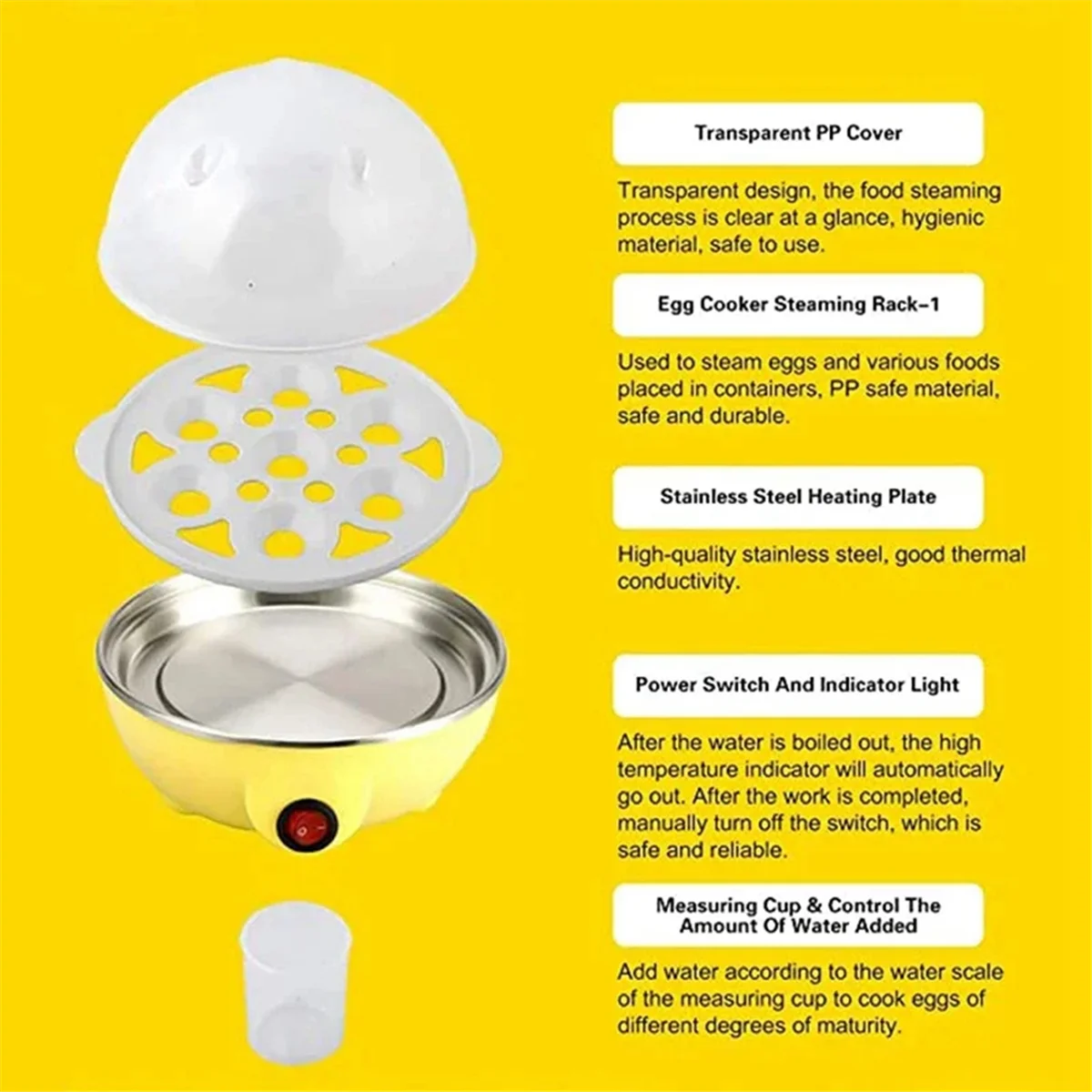 Rapid Egg Cooker: 7 Egg Capacity Electric Egg Cooker for Hard Boiled Eggs, Poached Eggs, Scrambled Eggs Pink EU Plug 4