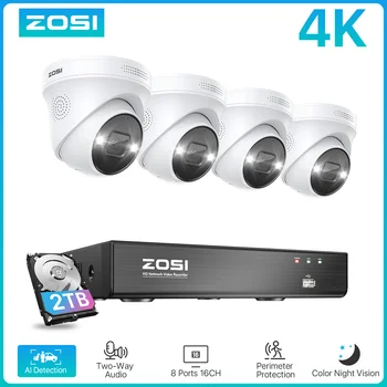 ZOSI 4K 8MP 5MP POE Video Surveillance Kit 8CH H.265 Home CCTV NVR Set Color Night Vision AI Detection IP Security Camera System 1