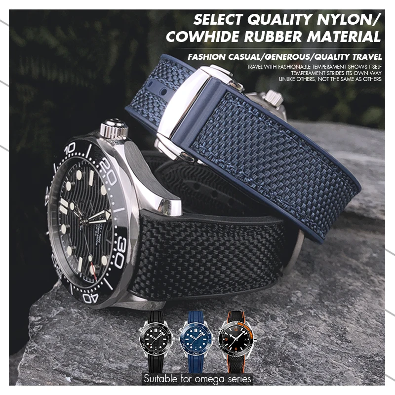 Correa de reloj de goma de nailon de 19mm, 21mm, 22mm, extremo