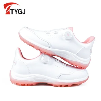 TTYGJ 여성용 전문 골프화, 캐주얼 모델, 방수 통기성 미끄럼 방지 야외 워킹 스포츠화, 화이트 핑크
