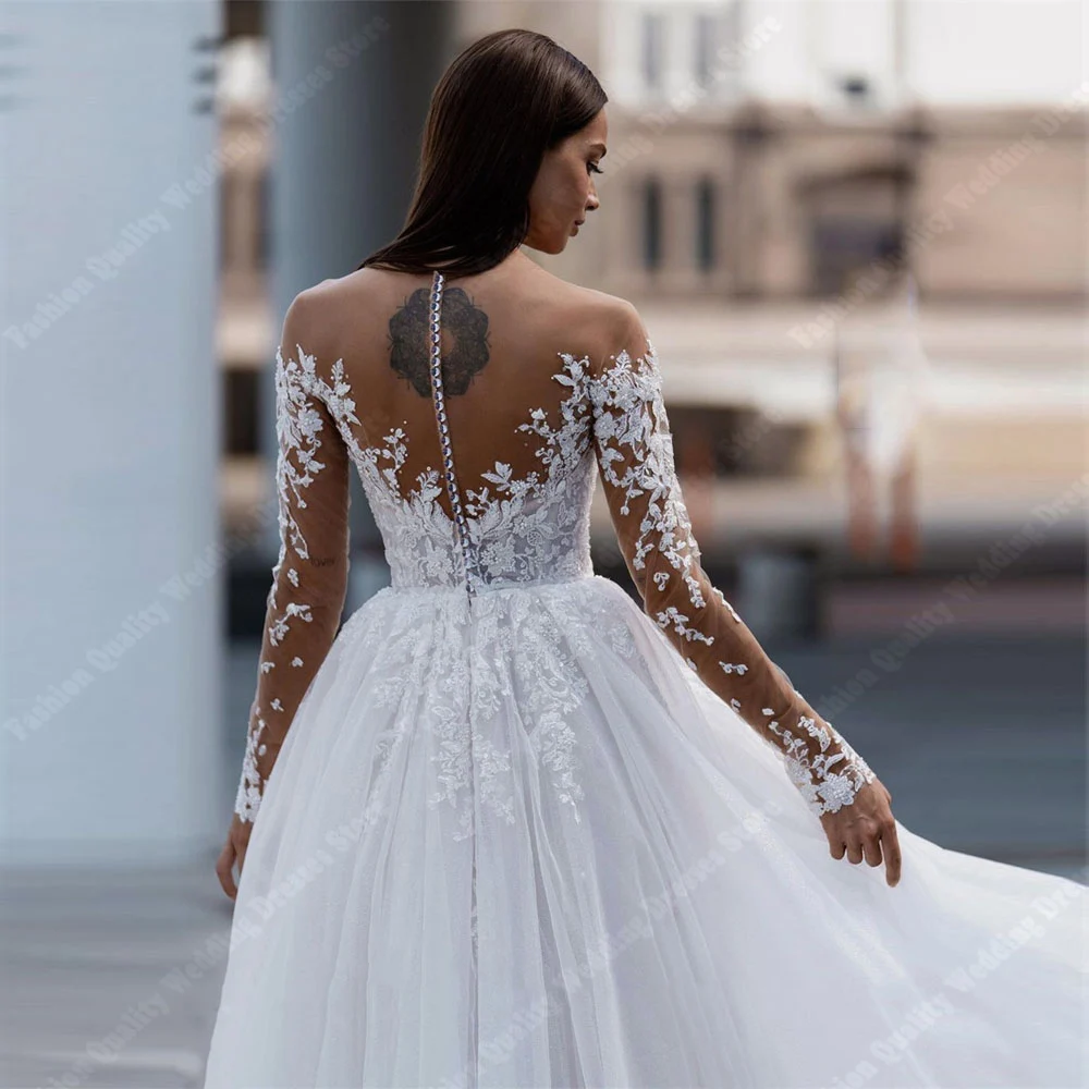 Sexy Backless Women Wedding Dresses Shine Tulle A-Line Bride Gowns Mopping Length Graduation Vestidos De Novias 2024 Customized 4