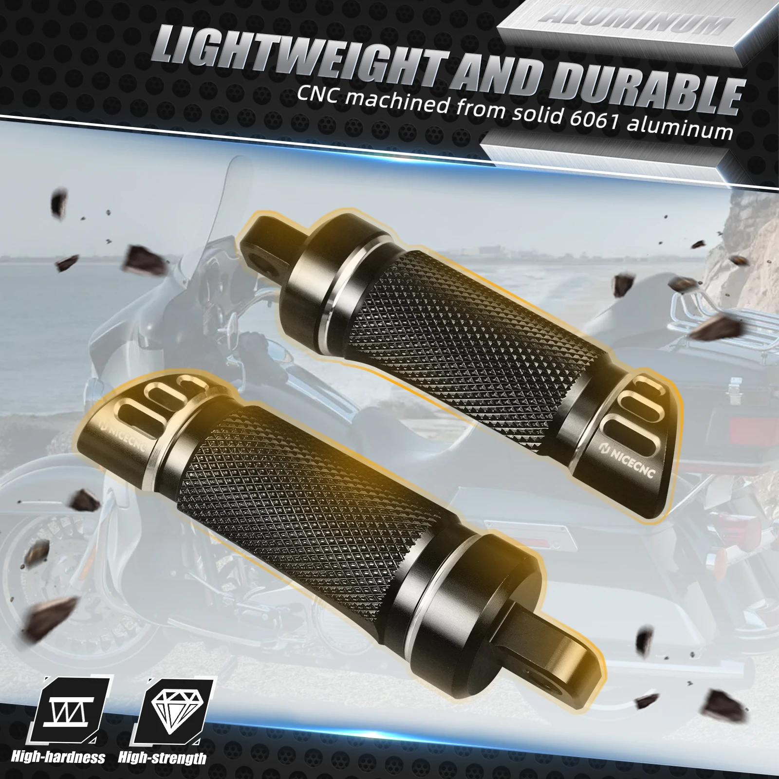 Pedane Passeggero Moto Per Harley Touring - In Alluminio CNC, Colore Nero - Foto 10