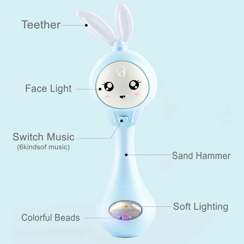 Infant Musical Flashing Baby Rattles Teether Rattle Toy Hand Bells Rabbit Hand Bells Newborn Infant Early Educational Toys 0-12M baby toddler toys for 6 month old