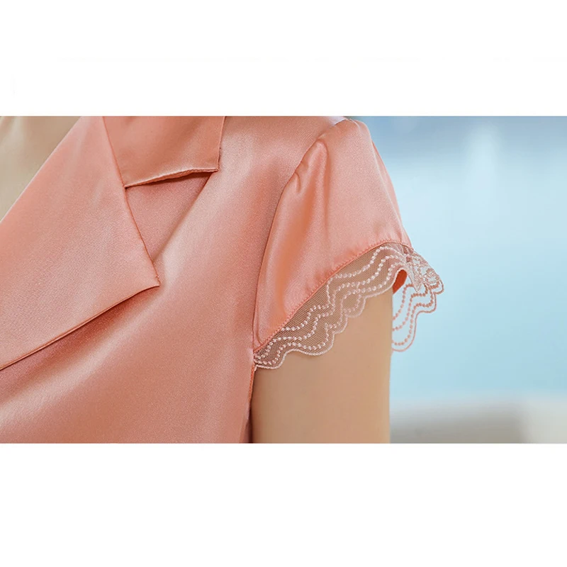 Birdtree Summer 100%Real Mulberry Silk Pajamas Set Women Pijamas Suit Nightwear Satin V Neck Short Sleeve Sleepwear P36623QC - Image 6