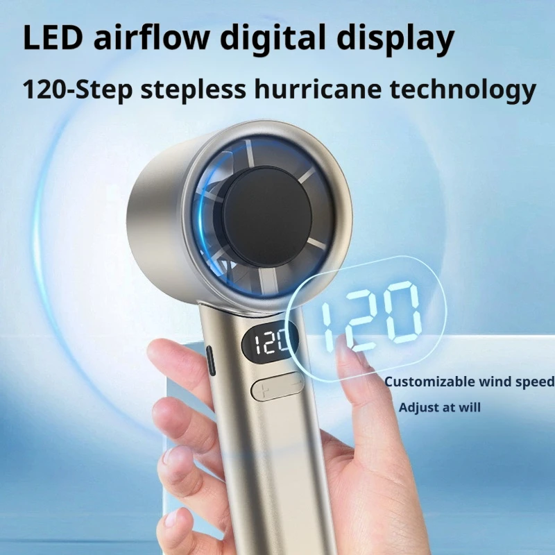 Draagbare, krachtige, snelle ventilator met USB-oplaadfunctie en LED-display, essentieel voor zomerse reizen. Mini-ventilator_voghion.com