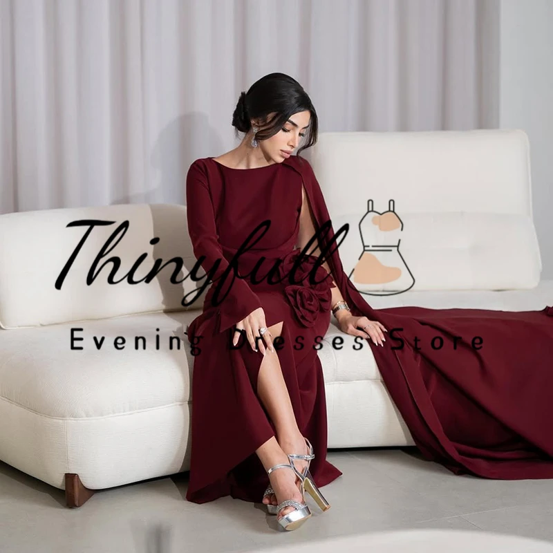 Thinyfull Mermaid Prom Evening Dresses Long Sleeve Scoop Neck Long Night Party Dress Formal Cocktail Prom Gowns Customized