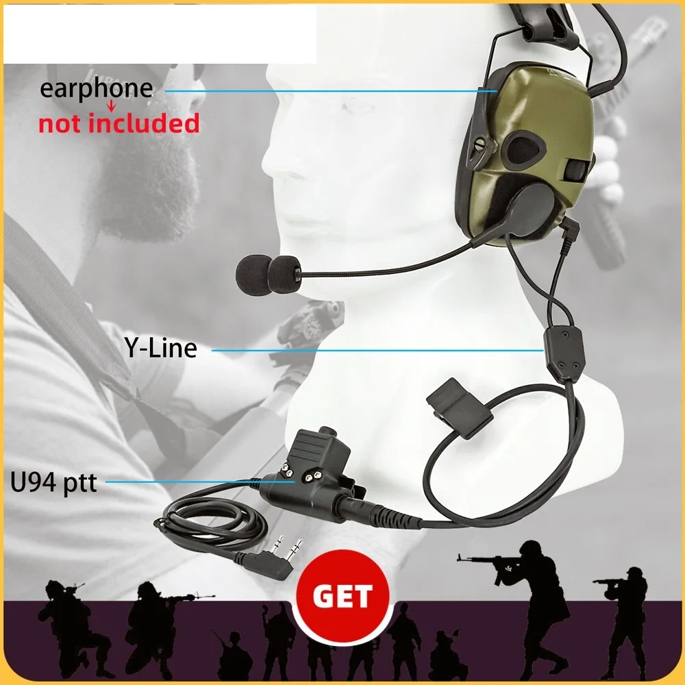 

New PTT Y Line Kit Microphone for Howard Leight Impact /ZOHAN EM054 /SORDIN IPSC Tactical Noise Shooting Headphone Accessorie