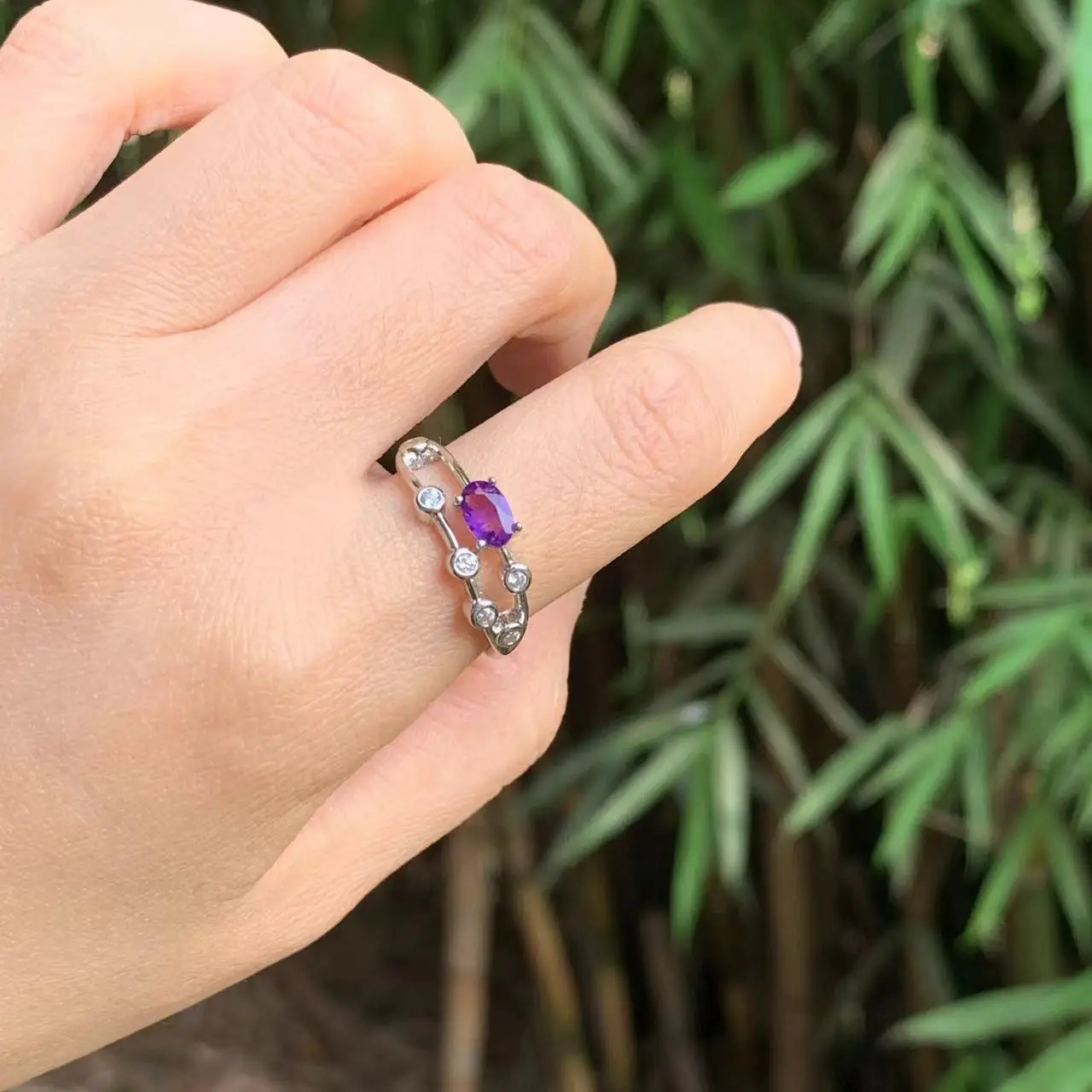 Natural Amethyst Ring Stone Female Handmade Rings Jewelry for Women Gift Purple