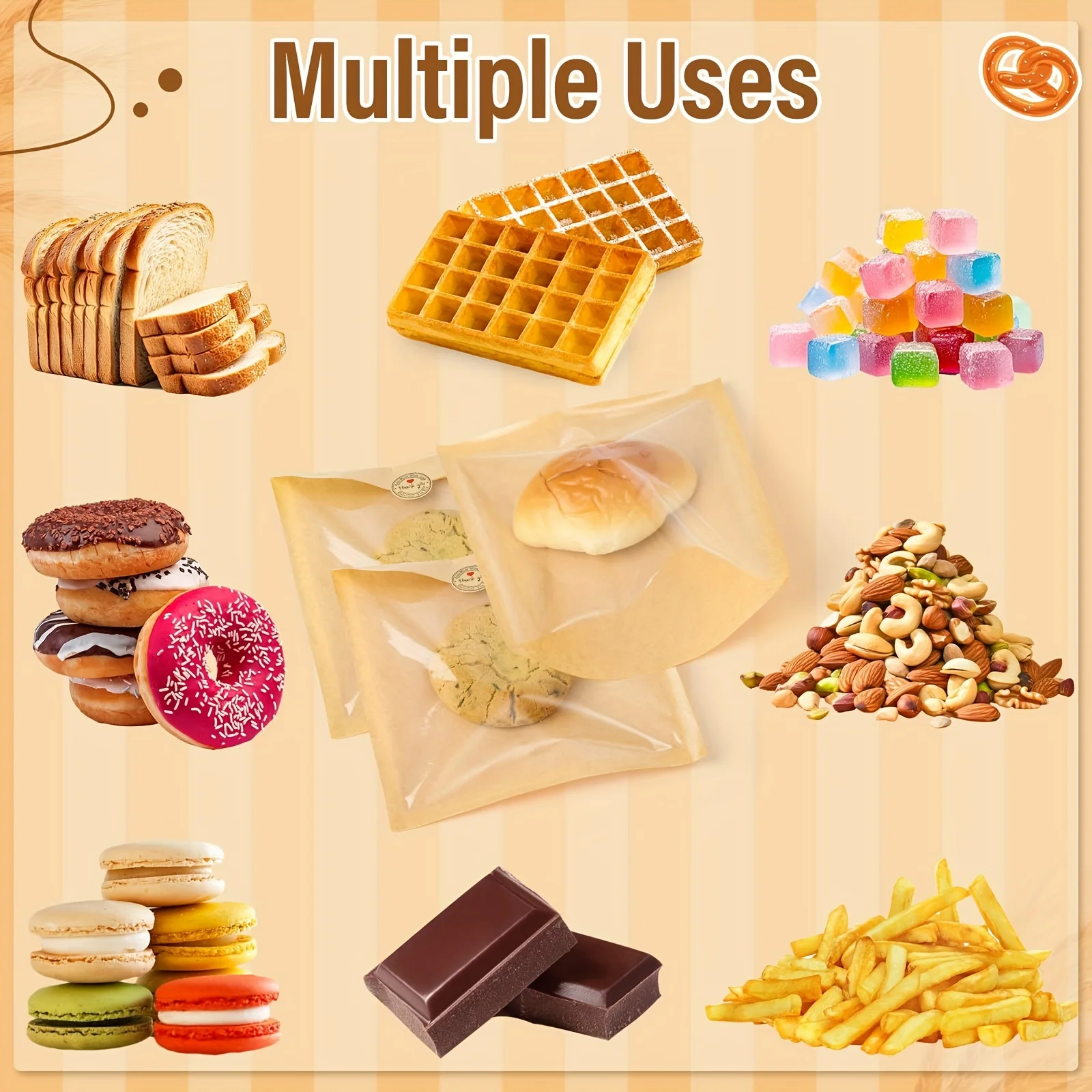 Custom Kraft Bakery Bags with Clear Window & Stickers – 7" Heat-Sealable Treat Pouches - SKU HSBB1521 - UGI Packaging