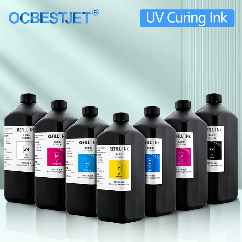 Tinta de Cura uv para Epson Xp600 Tx800 Xp600 Tx800 L800 L805 L1800 R290 R300 1390 1400 1410 1430 Dx5 Dx7 Dx10 Impressora uv 1000ml de