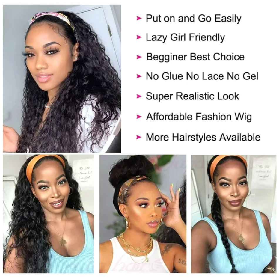Afro Kinky Curly Human Hair Headband Wig For Black Women 250% Density Brazilian Remy Full Machine Made Wear and Go Glueless Wig 4