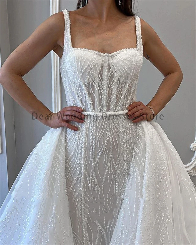 Glitter Mermaid Wedding Dresses Grace Detachable Train Strapless Dubai Women's Moden Bridal Gowns Vestido De Novia Customized 2