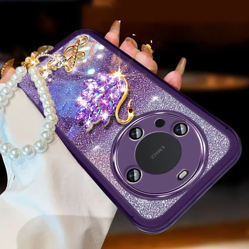 Diamond Swan Mate60, Hülle für Huawei Mate 60 Pro Plus 20 Nova Y61 Y 70 90 91 Perlenarmband Glitzerhülle Mate60 pro+_voghion.com