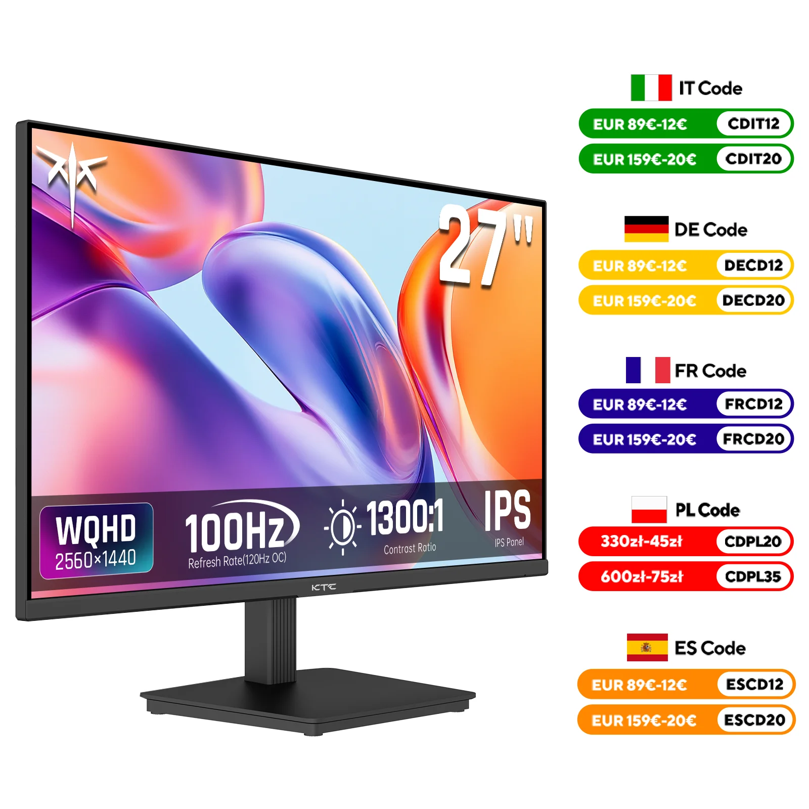 KTC 27 pouces QHD moniteur d'ordinateur 100Hz, jusqu'à 120Hz