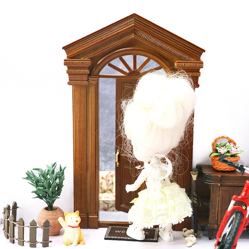 1:12 Dollhouse Miniature European Retro Villa Door Simulation Door Furniture Model Decor Toy Doll House Accessories 4