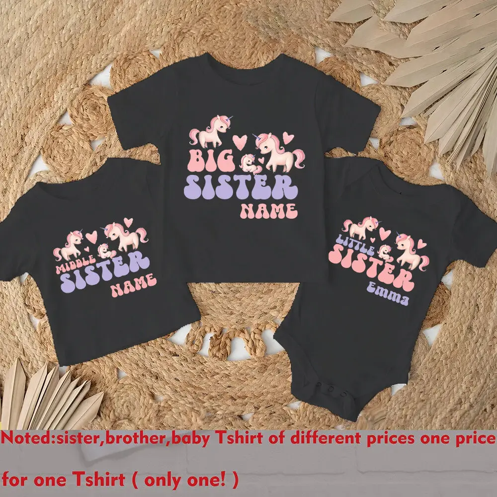 Personalized Big Sister Little Sister Family Shirts Unicorn Print Sibling Matching Clothes Custom Name Kids T-shirt Baby Romper 4