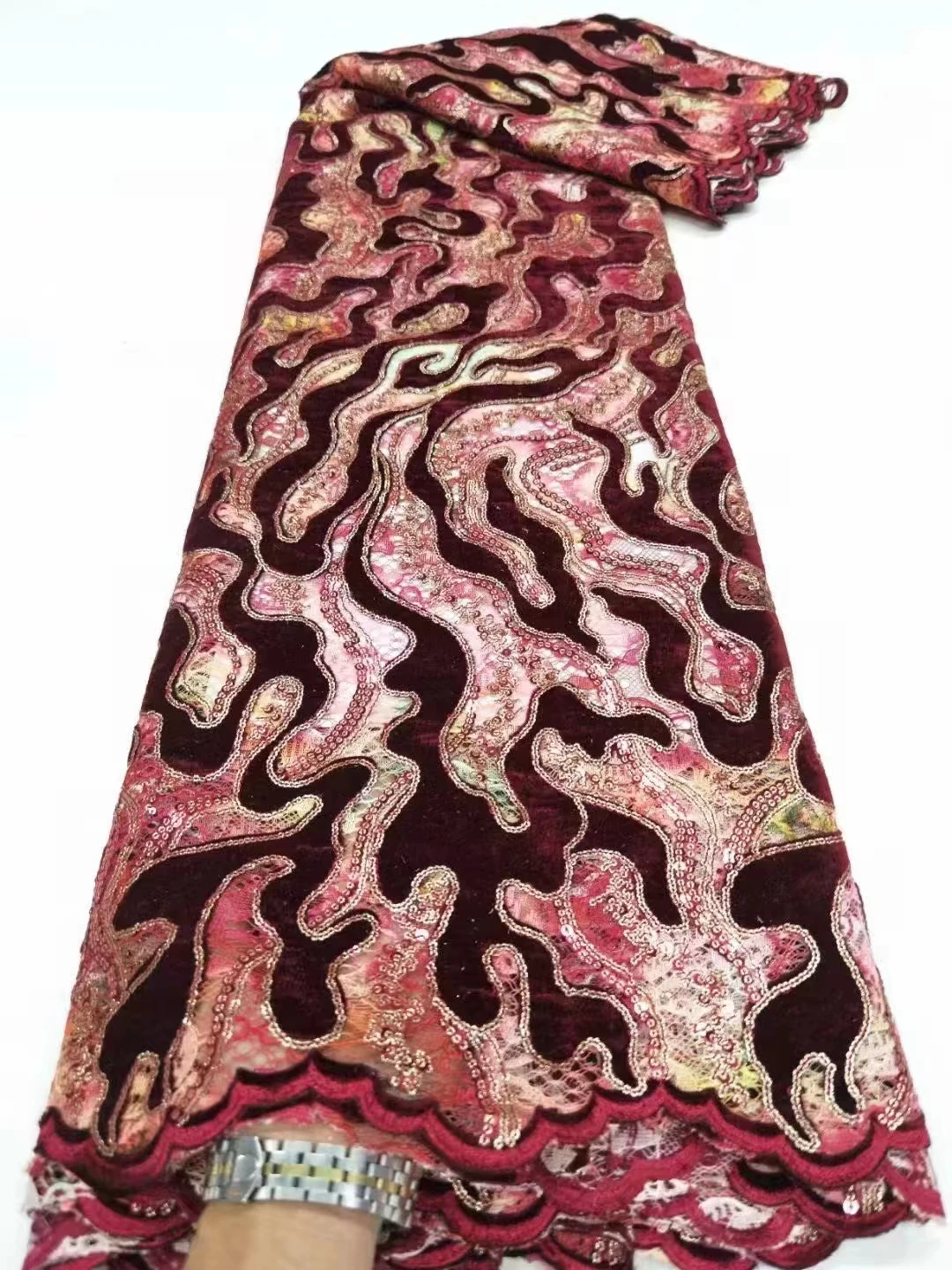 

African Sequin Velvet Lace Fabric Nigerian Wedding Lace Fabric 2023 High Quality Lace French Velvet Lace Fabric For Dress dp-190