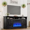 63" Farmhouse TV Stand with 26" Fireplace, for TVs up to 73", Entertainment Center with Adjustable Shelf & Barn Doors 1