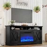 63" Farmhouse TV Stand with 26" Fireplace, for TVs up to 73", Entertainment Center with Adjustable Shelf & Barn Doors 1