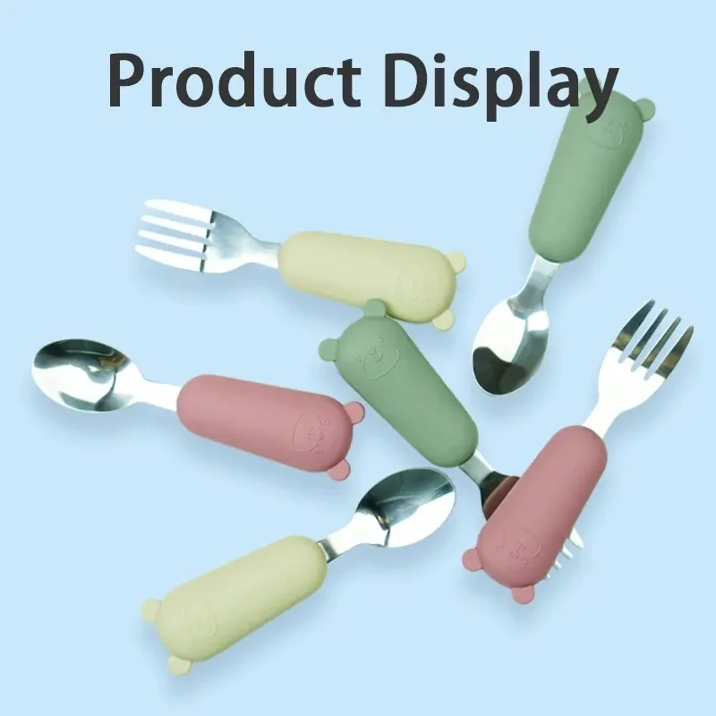Children's Fork Spoon Set Stainless Steel Silicone