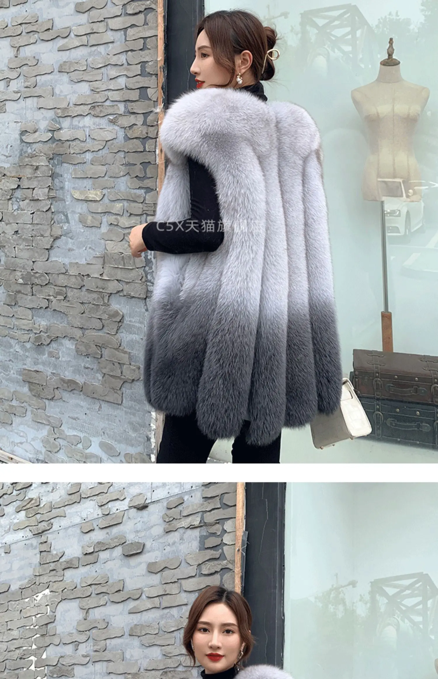 Fox fur vest women's medium and long 2024 new fashion fur vest thick coat real fur for winter