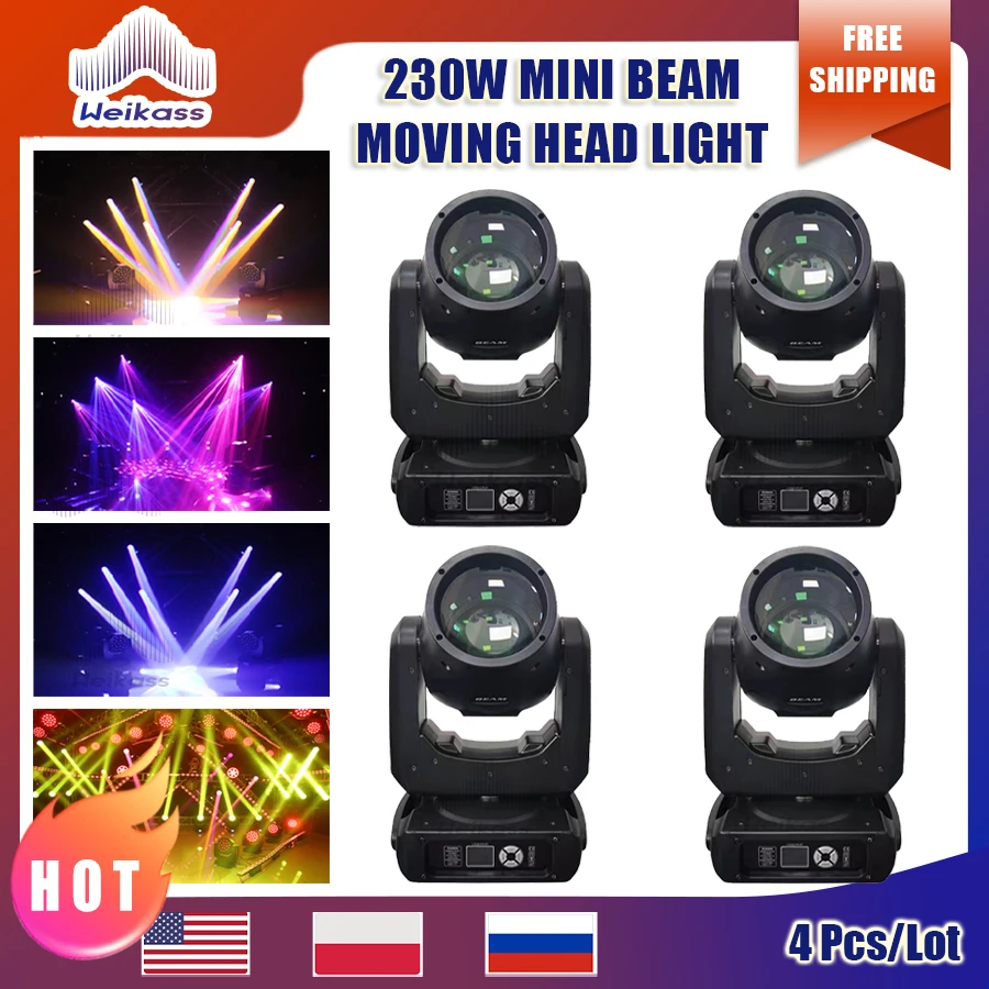 0 Tax 4Pcs Mini 230W 7R Beam Spot Moving Head Lights Frost Attrezzatura Professionale Per Dj Nightclub Show Stage