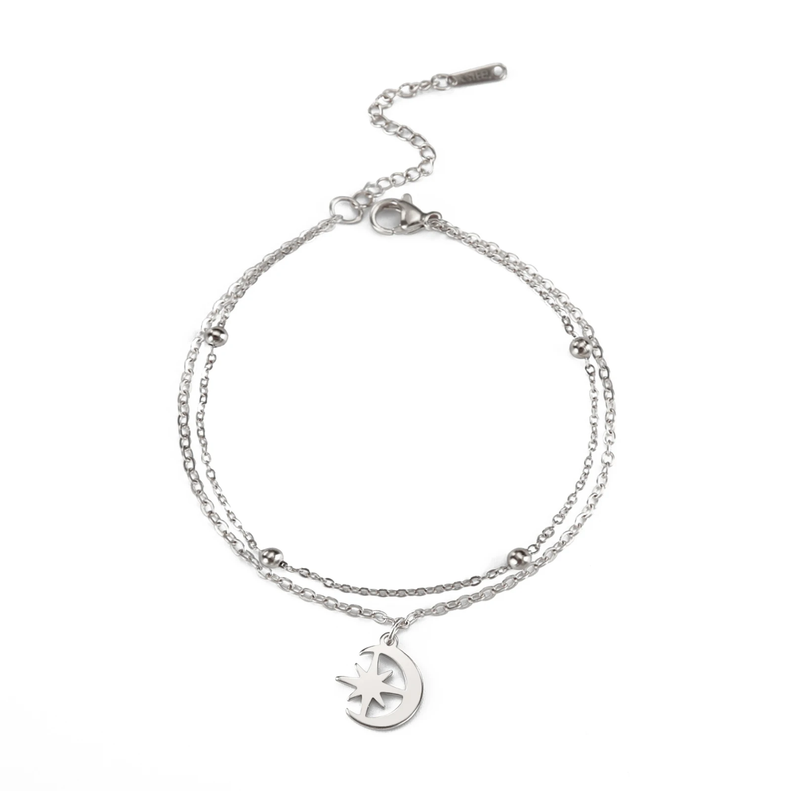Skyrim-Inspired Sun and Moon Charm Double-Layer Bracelet – Stainless Steel Jewelry Gift