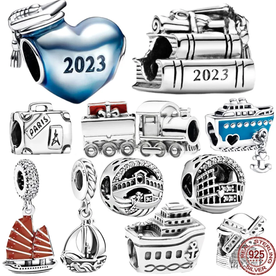

Hot Sale Blue Cruise Charm Beads Fit Original Pandora Bracelet Necklace 925 Sterling Silver Pendant DIY Jewelry Gift Ship Train