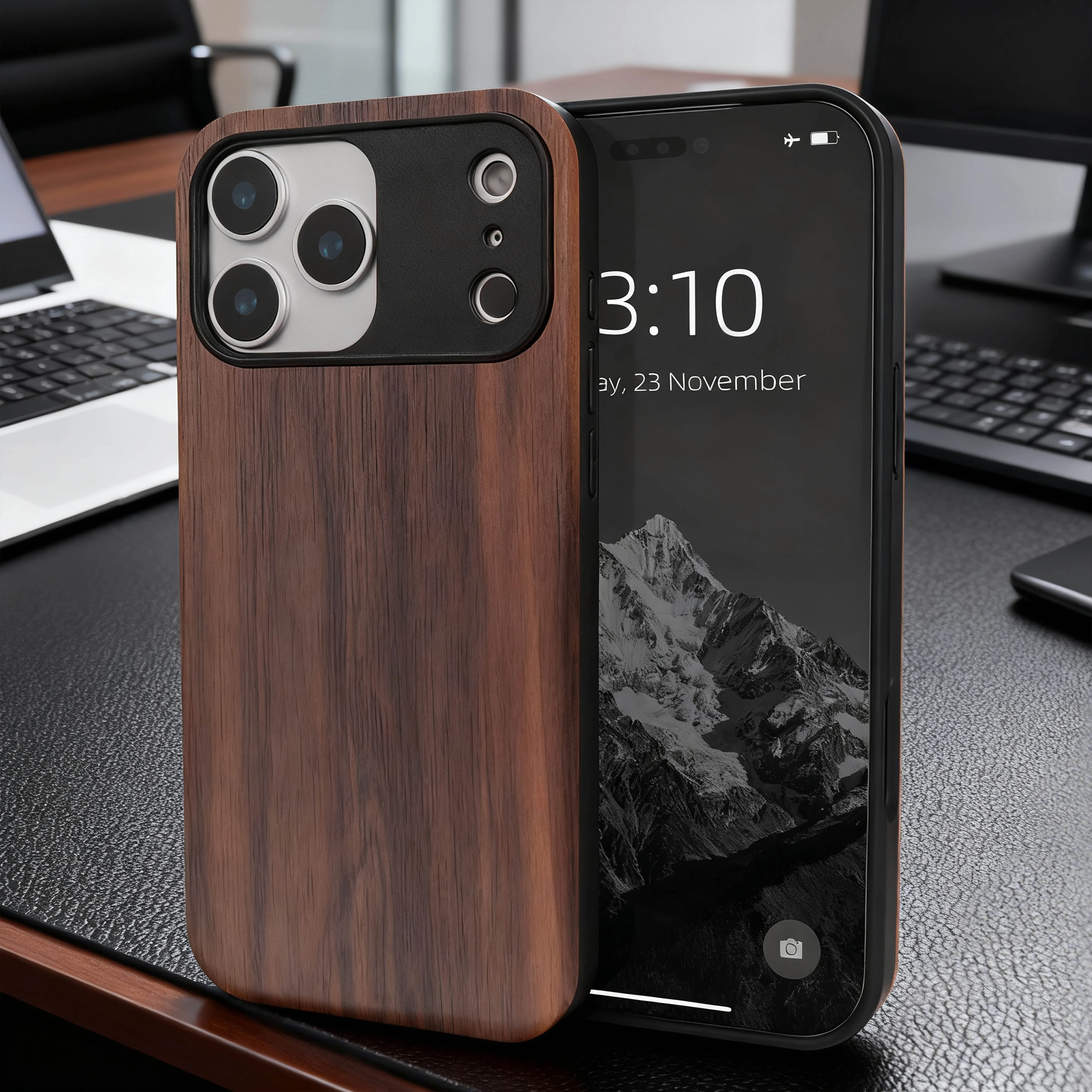 Deluxe Shockproof Walnut Cherry Wood Phone Case with Soft Bumper Cover