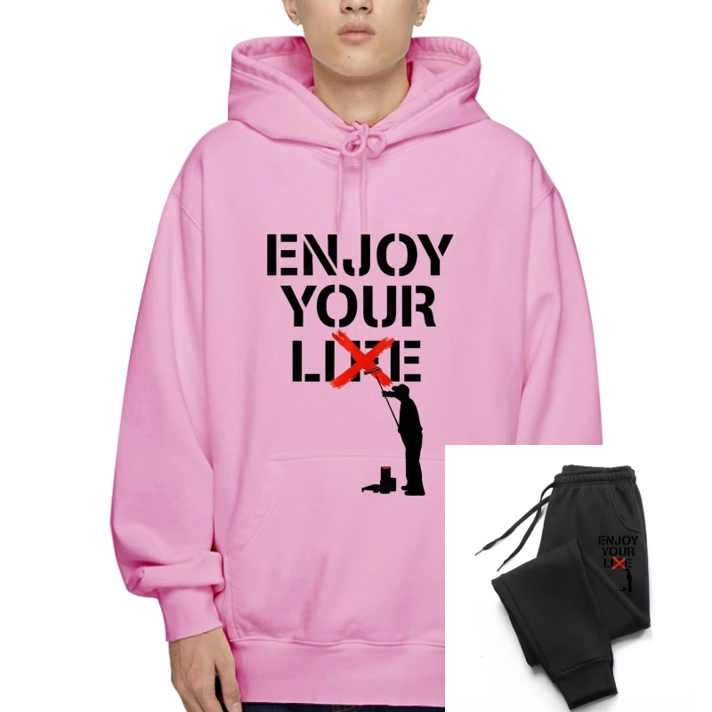 

Enjoy Your Lie Life Pullover Outerwear Banksy Painter London Street Art Wall Mural Gift Men T-Hoodies Cotton 100% Outerwear Swea