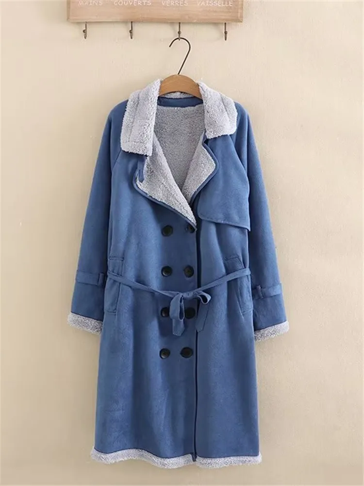 

Plus Size Women's Clothing Winter Jacket Parka Lapel Medium Long Windbreaker Faux Plush Extra Large Size Woolen Coat