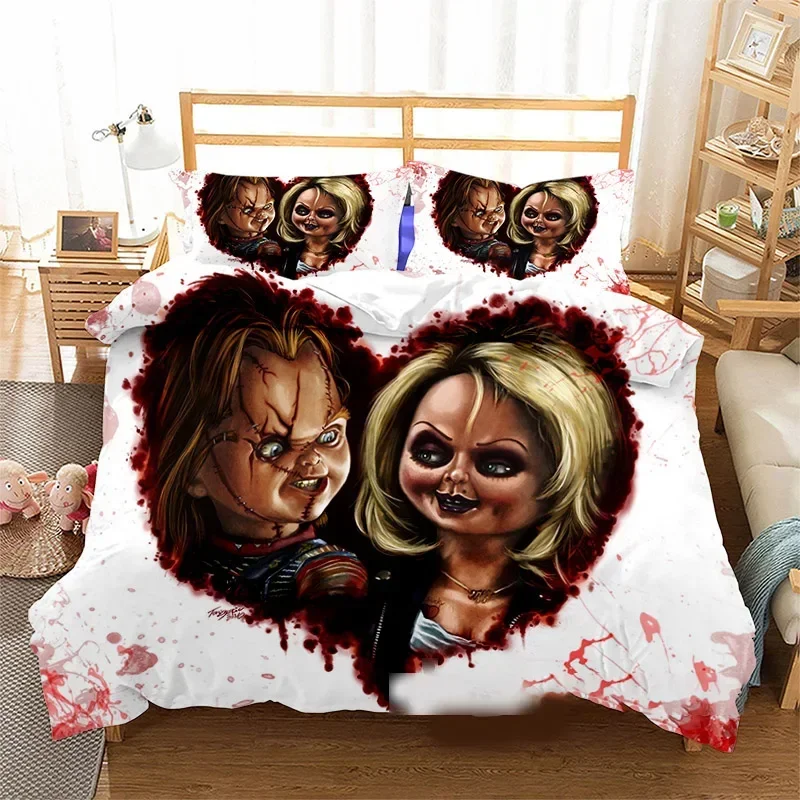 3D Printed Horror Movie Chucky Bedding Set Pillowcase Duvet Cover Double Twin Full Queen King Adult Kids Bedclothes Quilt Cover 2