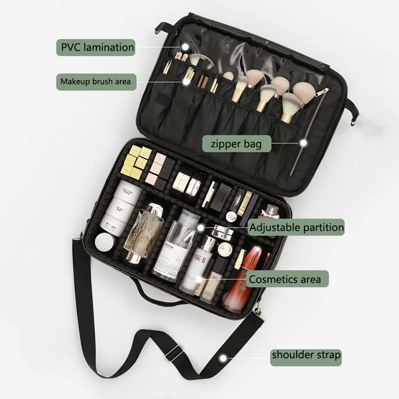 Professional Cosmetic Bag for Women Leather Travel Makeup Case Female Large Capacity Beauty Tool Makeup Brush Artist Make Up Box 4