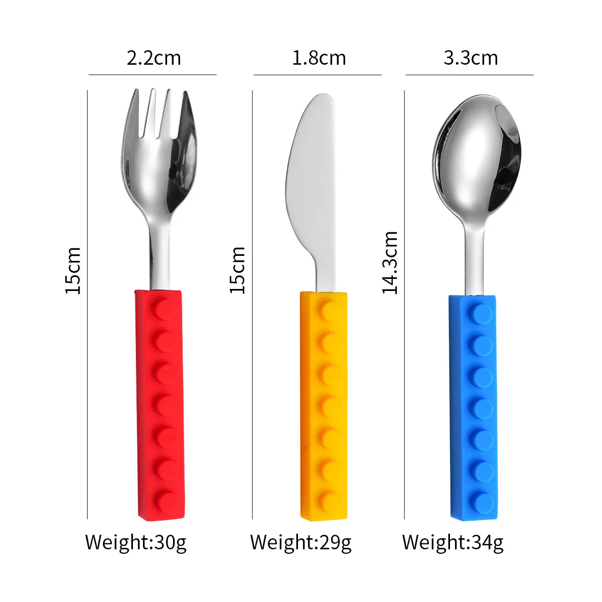 Stainless steel knife fork spoon three piece set silicone block handle children's training tableware