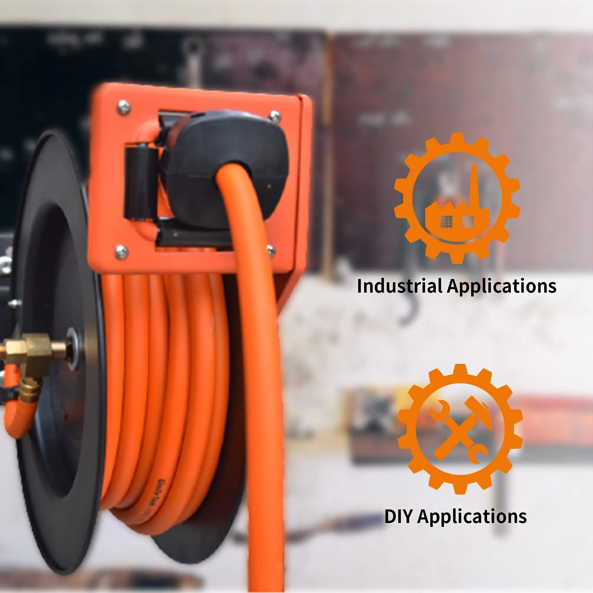 Giraffe Tools TA15B Retractable Air Hose Reel Wall Mount 3/8" x 50 ft Hybrid Hose, Air Compressor Heavy Duty Steel Reel 4