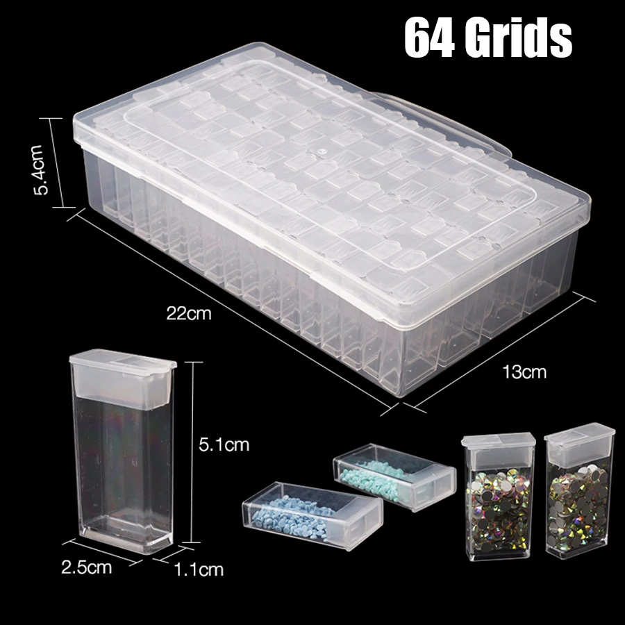 28/56/64 Slot Diamond Painting Plastic Storage Box Embroidery Accessory Case Clear Beads Container Storage Box Cross Stitch Tool