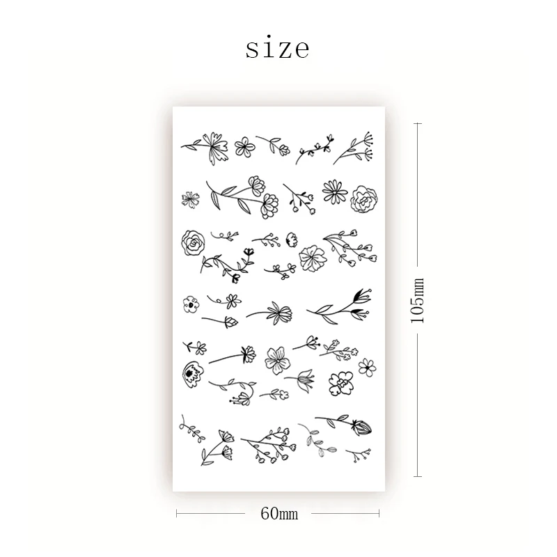 Temporary Tattoo Stickers Black Flowers Geometry Totem Cartoon Pattern Fake Tattoos Waterproof Tatoos Finger Small Size Women