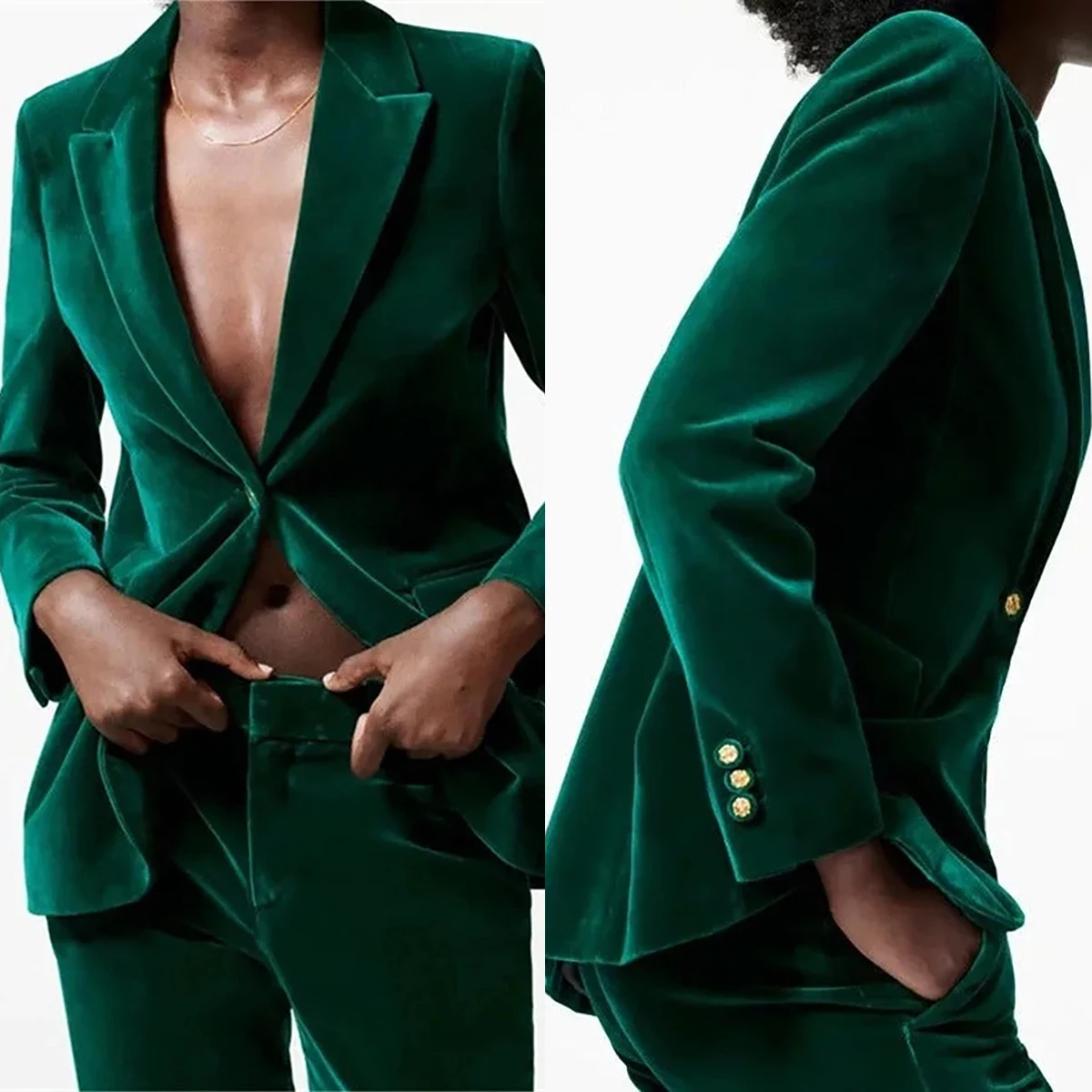 Fashion Zipper Open Velvet Casual Two -piece Suit